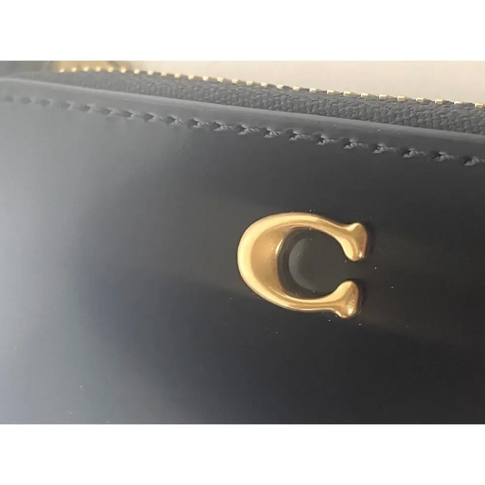 Coach Essential Small Zip Around Wallet Black Spazzolato Leather Charms CCD82
